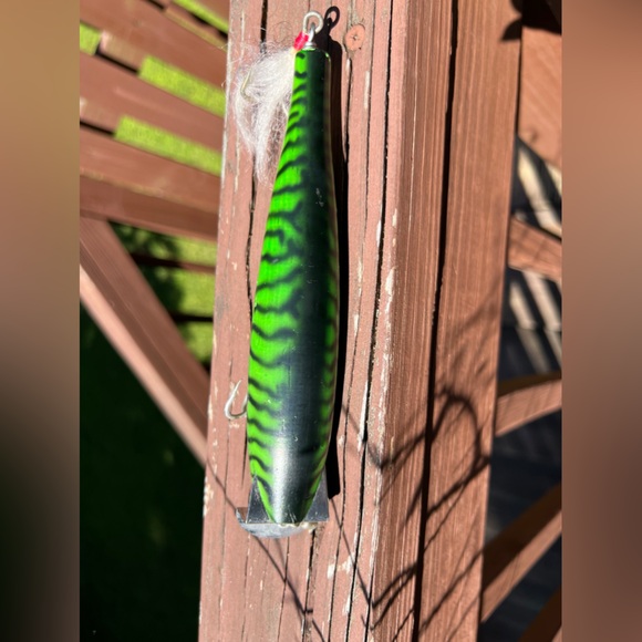 VINTAGE Green Striped Fishing Lure with hooks|Bait, Hunting,Camping, Boys-scout - Picture 11 of 17